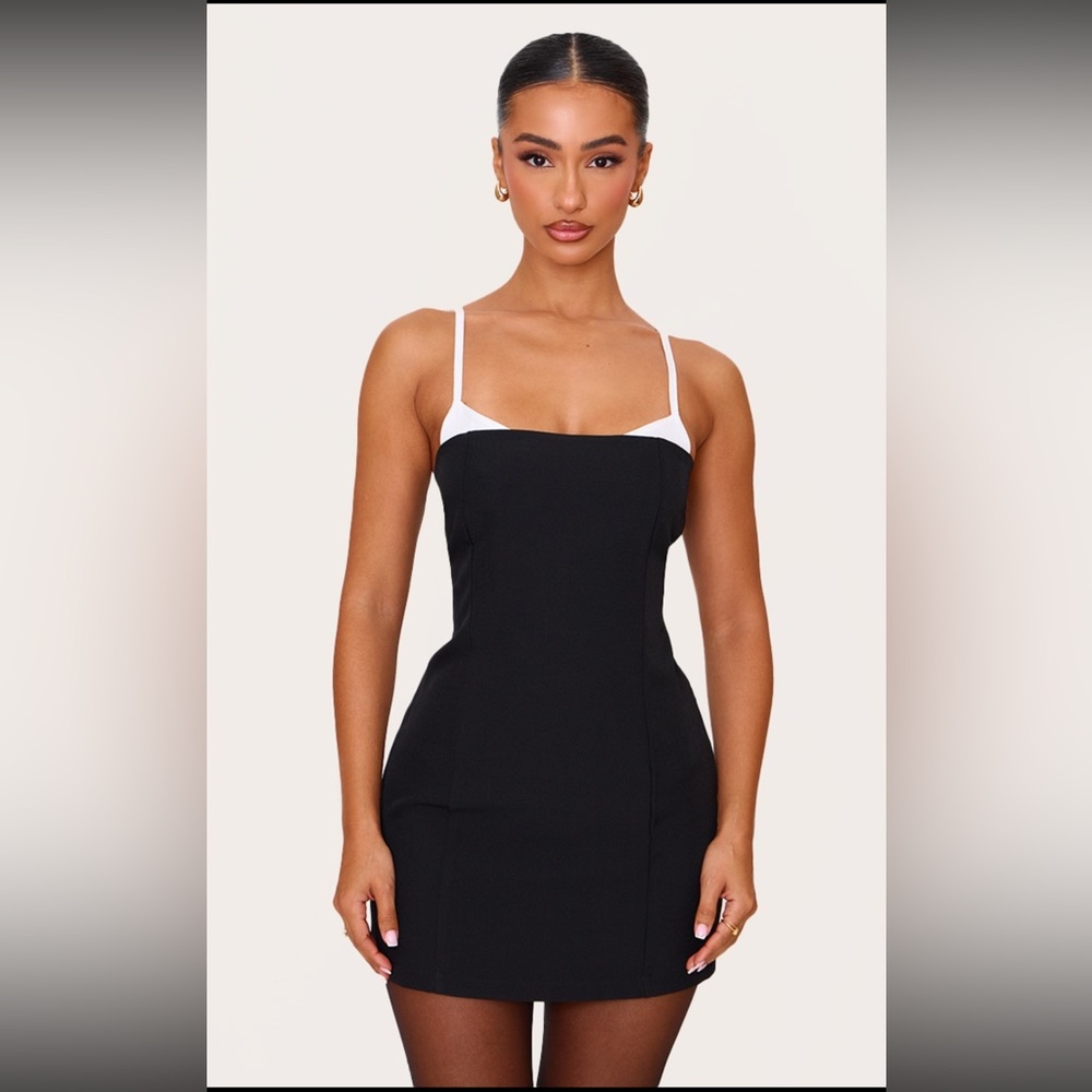 Petite Black Contrast Woven Micro Mini Dress